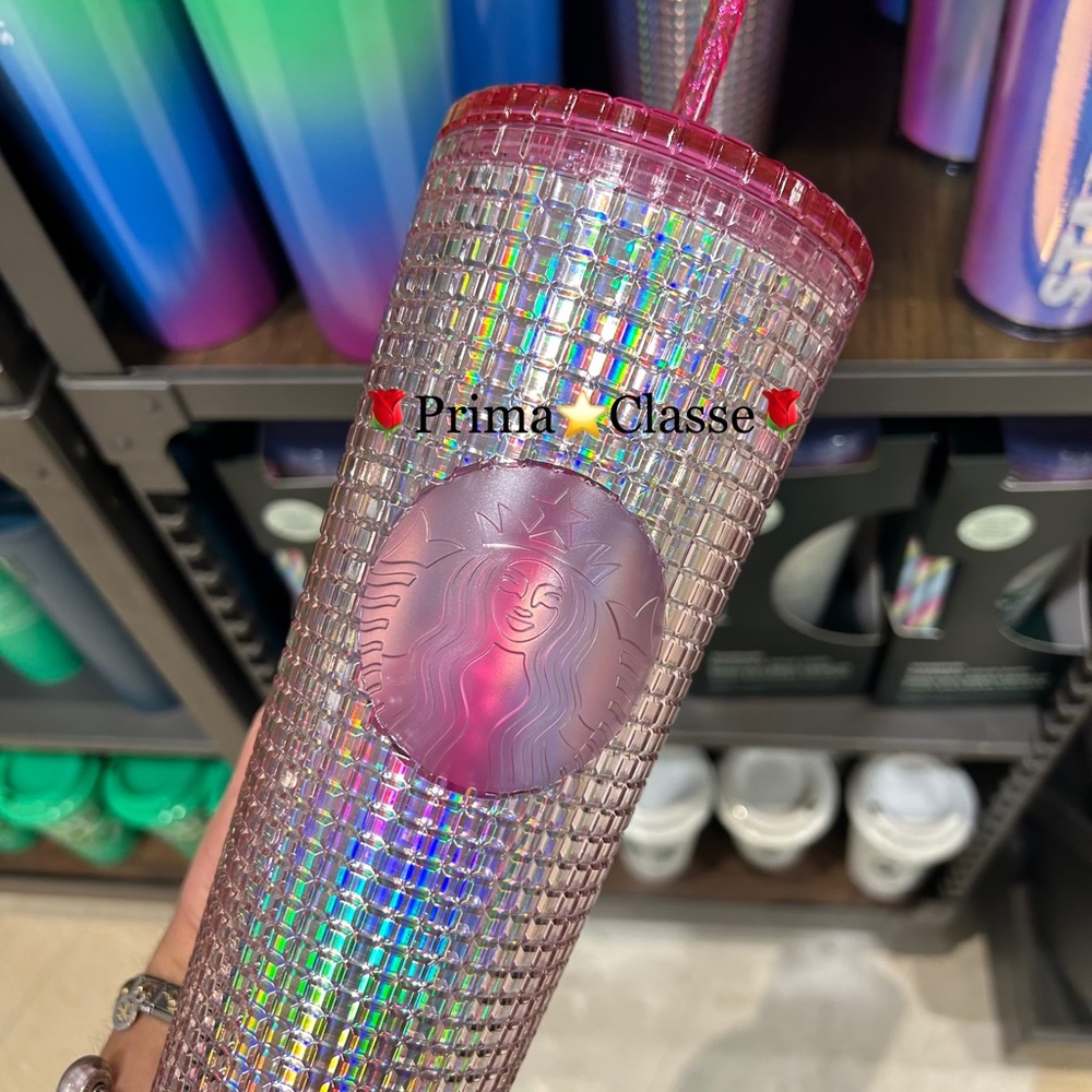 Starbucks Tim Singleton Pride Pink Iridescent Studded Grid Cup Tumbler 24oz 2023